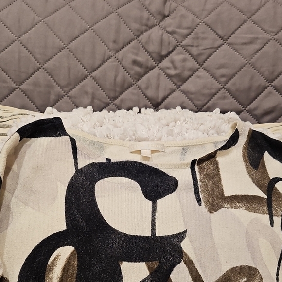 Lisa Todd Abstract "Love" Cream and Black Long Sleeve Cotton/Cashmere Sweater - Picture 9 of 16